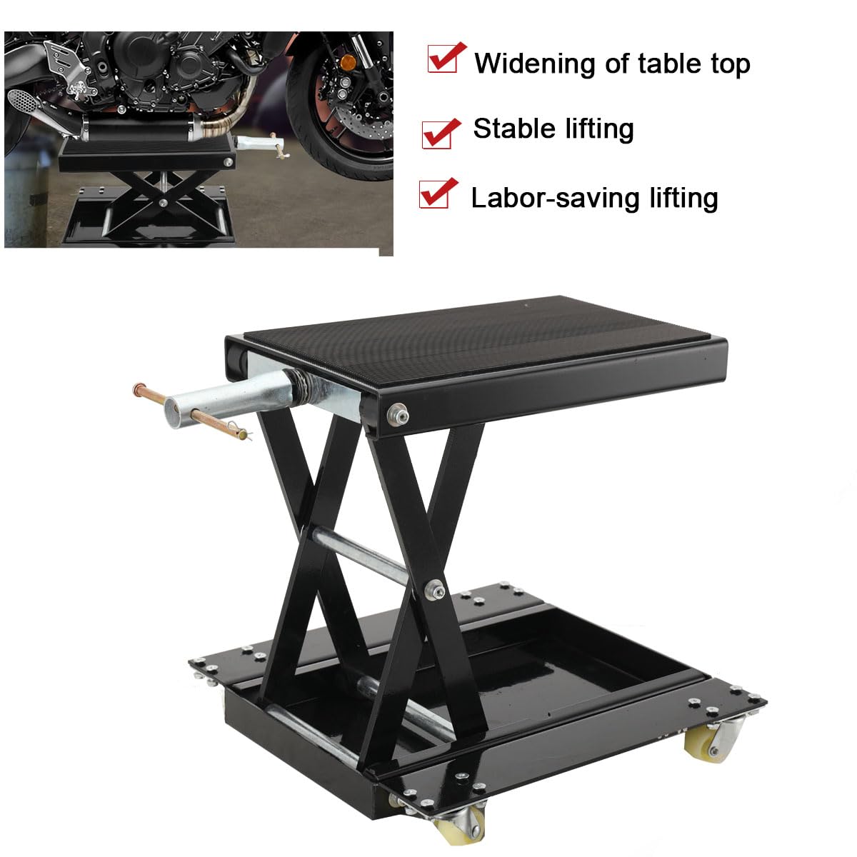 Cric de Moto Levage, Leve Moto Hydraulique Hauteur 12-39 cm Pont Élévateur Ciseaux Moto en Acier Plate-Forme Élévatrice Moto Dimension Lève Moto Sécurisée Table Élévatrice Moto Réparation Quad
