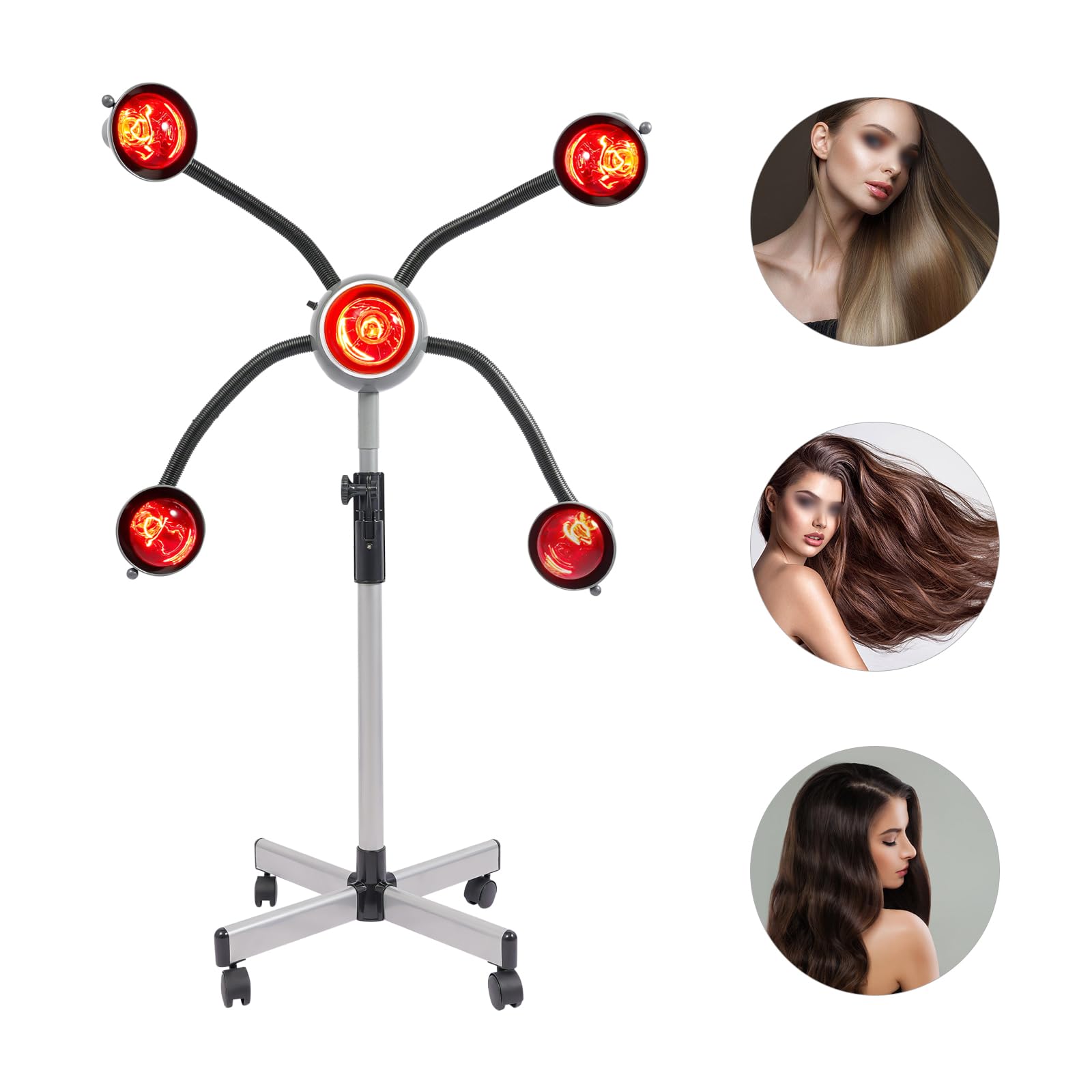 Lampada riscaldante a infrarossi a 5 teste da parrucchiere, con paralume protettivo, lampada a infrarossi, 40 – 80 °C, luce a infrarossi, 108 – 132 cm, altezza regolabile, colore bianco