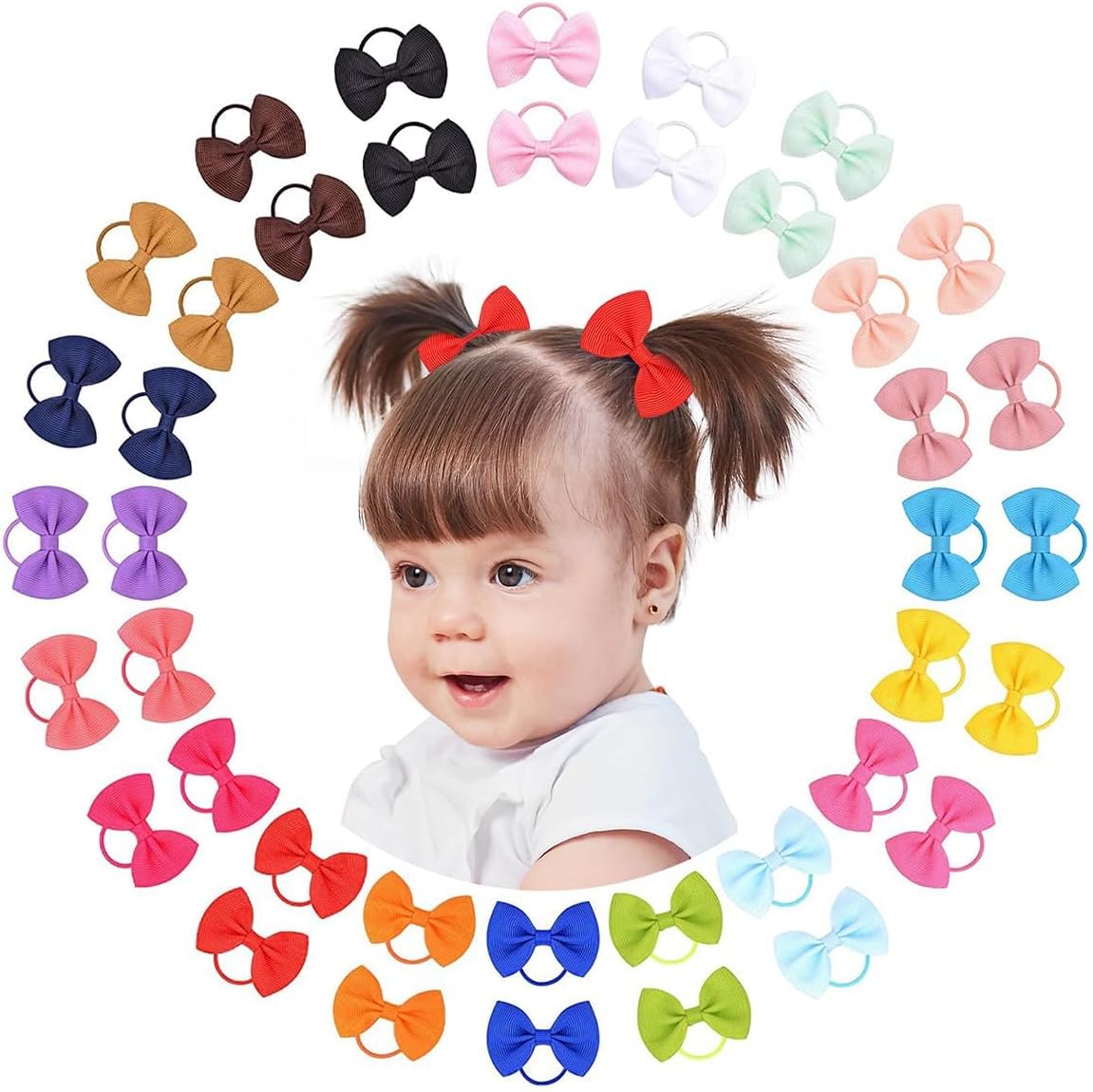 Choicbaby 40PCS 2" Baby Hair Ties Boutique Tiny Elastic Ponytail Rubber, Toddler Hair Accessories for Baby Girls Newborn Infants Little Girl in Pair Hair Bands