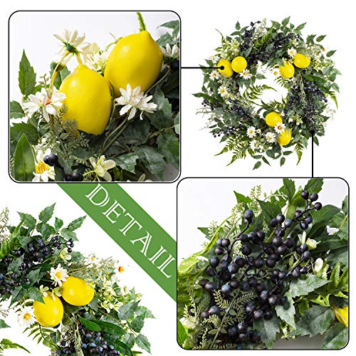 image for WANNA-CUL 18 Inch Spring Farmhouse Fruit Wreath with Artificial Lemons