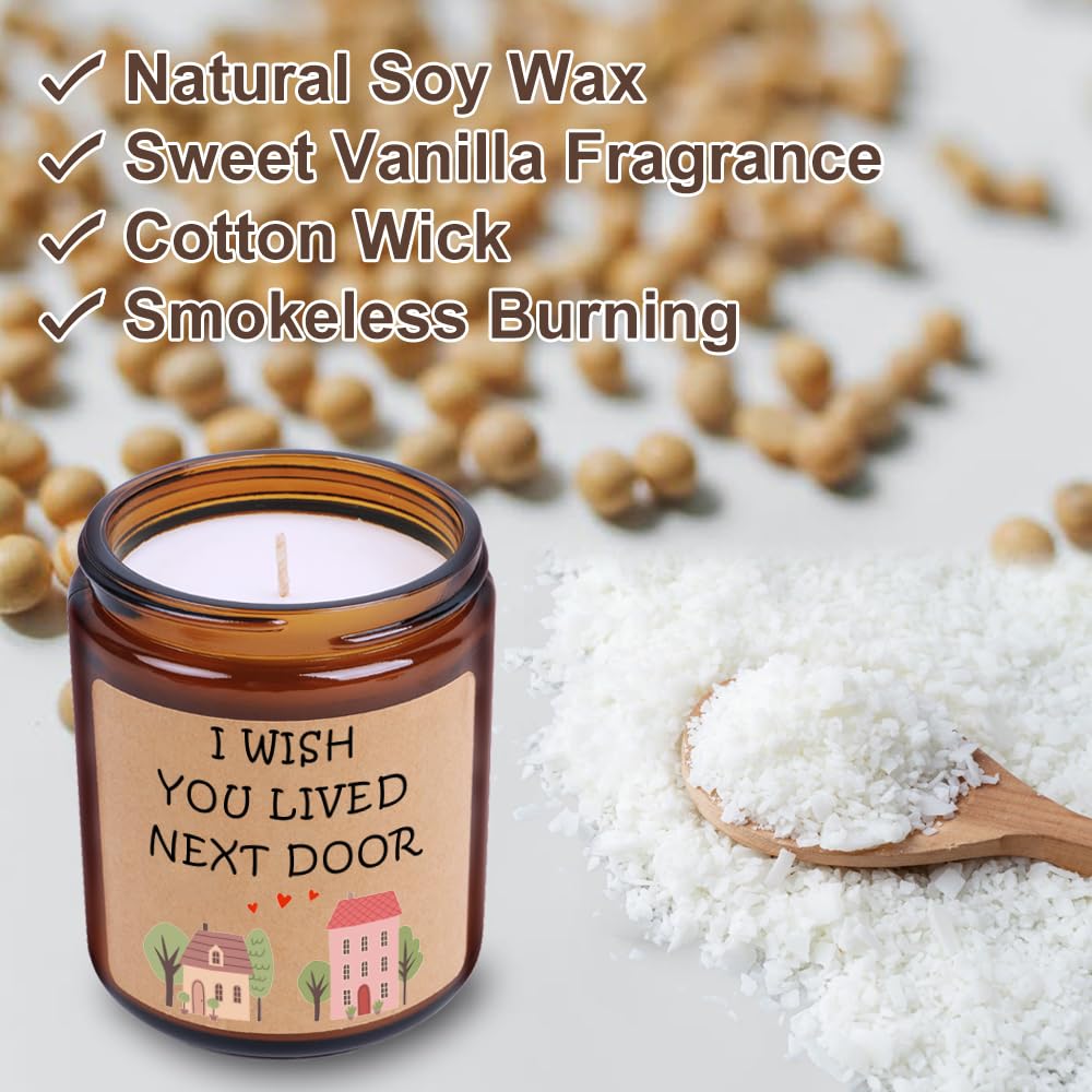 Velas perfumadas de vainilla, regalos de vela de amistad para mujeres, velas con aroma a casa y texto en inglés "I Wish You Lived Next Door" para mejores amigas, mejores amigas, hermanas