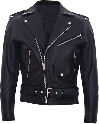 Mens Brando Cowhide Leather Biker Jacket YKK Zippers, Removable Liner, Protective Motorcycle Jacket