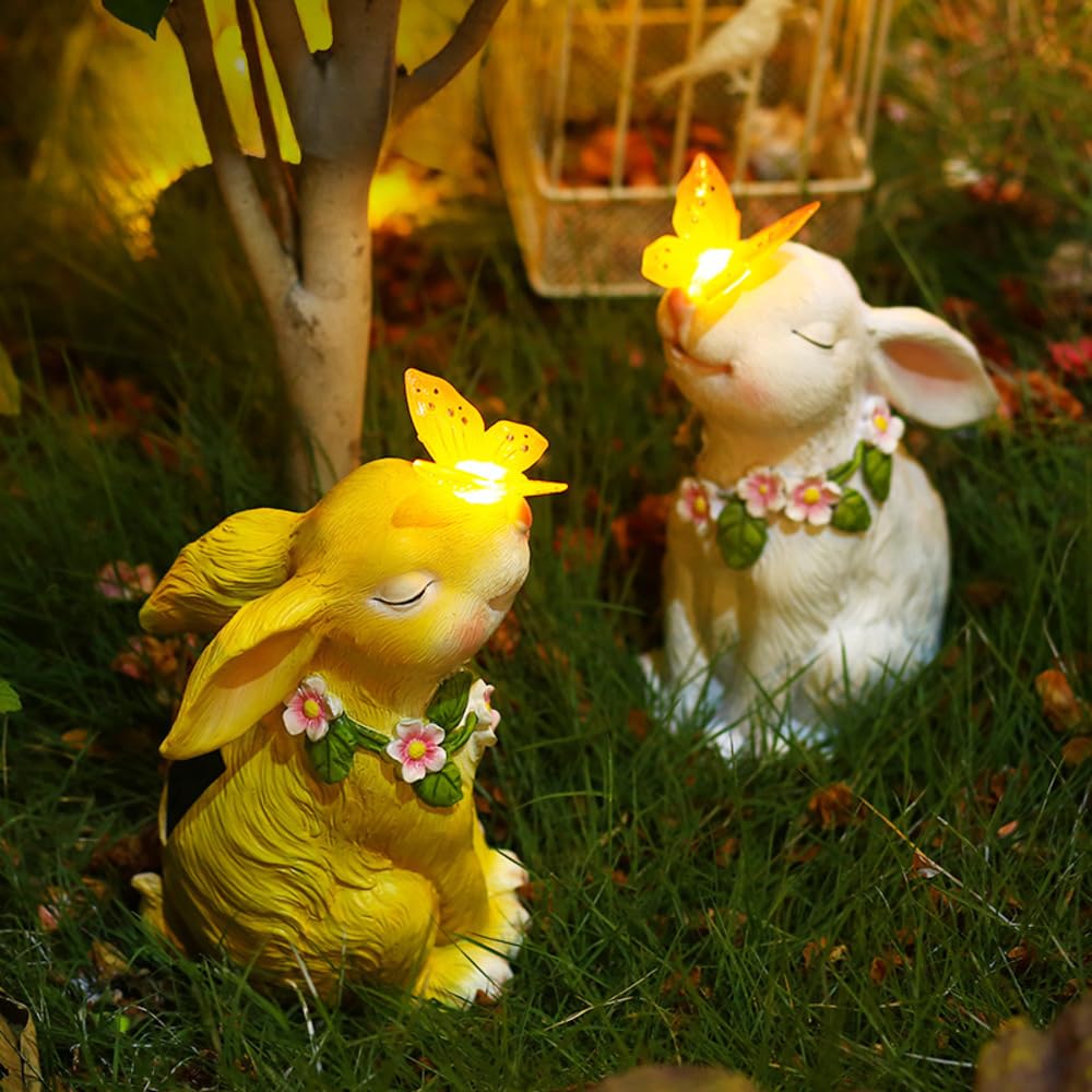 Luce solare da giardino a forma di coniglietto impermeabile in resina per