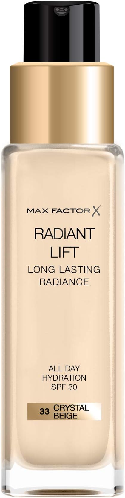 Max FactorRadiant Lift Liquid Pump Medium to Full Coverage Radiant Finish Foundation with SPF30 and Hyaluronic Acid, 033 Crystal Beige, Light Skin Tone, 30ml