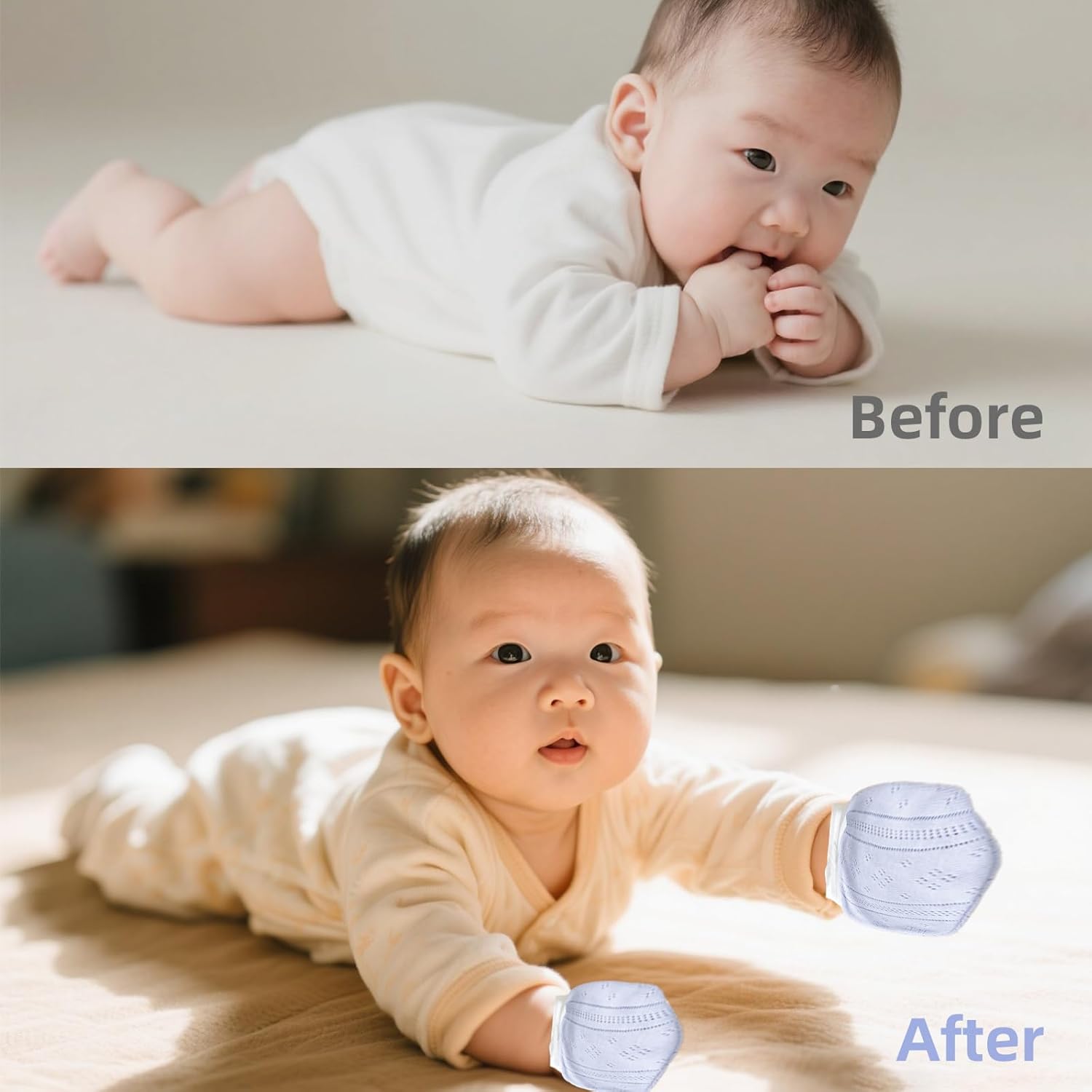 Newborn Mittens No Scratch, Mitten for Newborn Baby Girls, Infant Hand Mitten, Anti Scratch Mittens for Babies, Baby Breathable Adjustable Drawstring Gloves 0-7 Months - Image 4