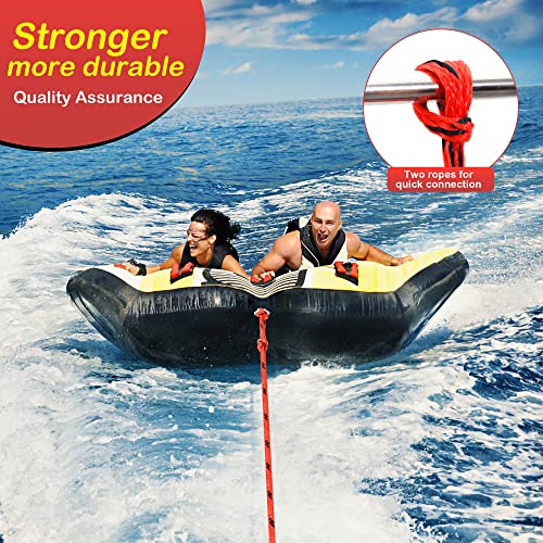 2K Heavy Duty Towable Tube Tow Rope, 60' 1-Section Floating Waterski Tow Rope For 2-Rider，Black And Red (Up For 2 Rider) #TOP3
