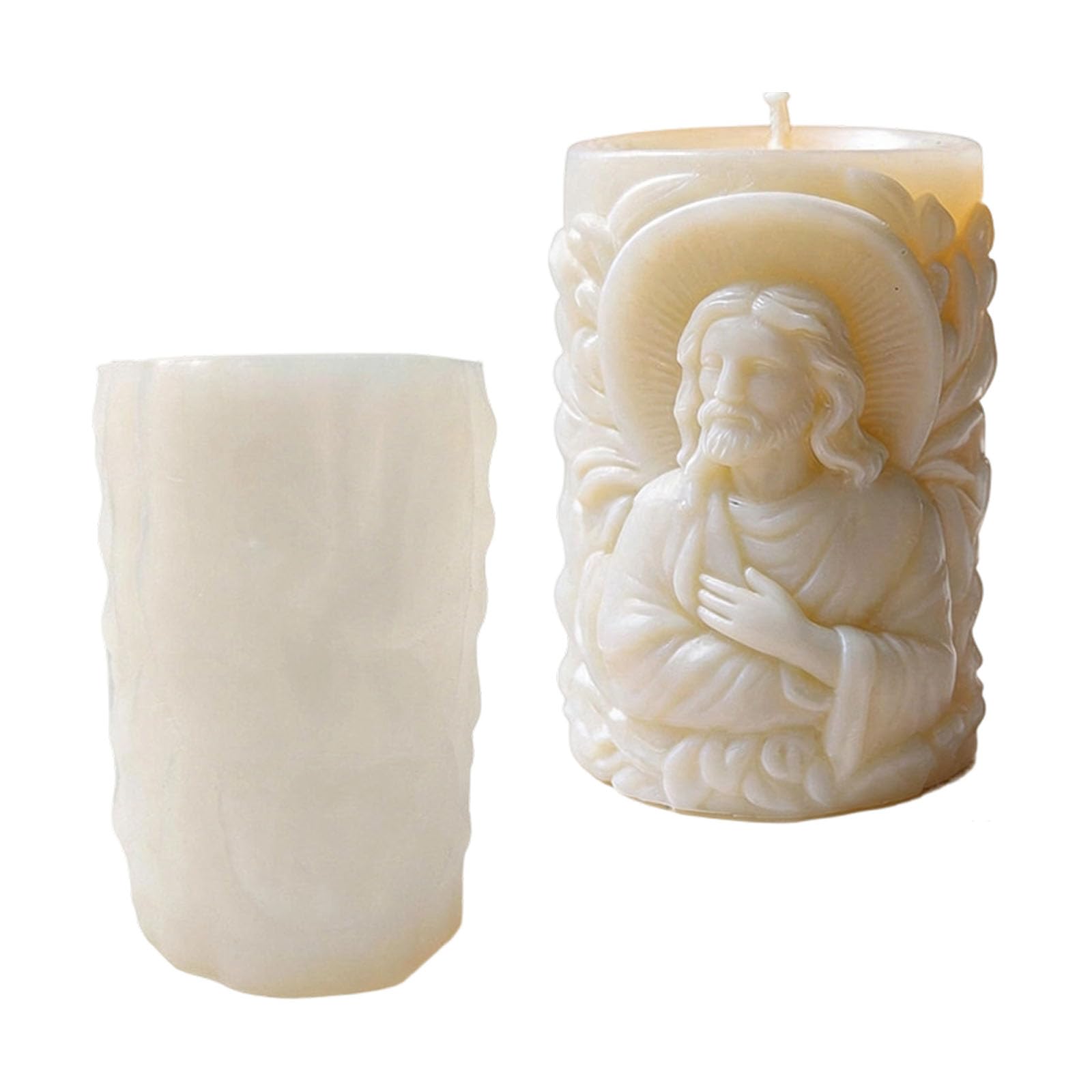 Alksubbm Religious Carving Cylinder Silicone Mold Easy Demolding for Resin Casting Making Soap Holiday Decoration Food Grade Elastomer Cast