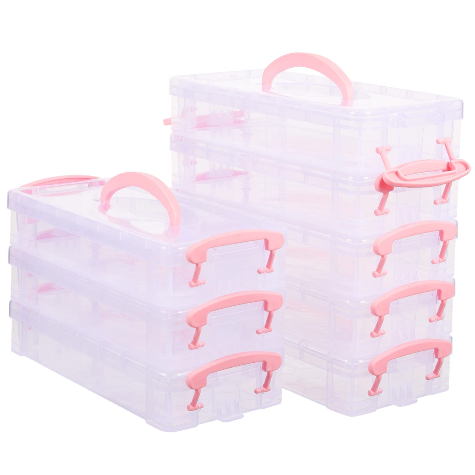 NUOBESTY Scatola Portapenne Impilabile in Plastica, Set da 8 Pezzi | Coperchio Incluso, Trasparenza del Contenuto, Formato Salvaspazio per Organizzazione Scolastica