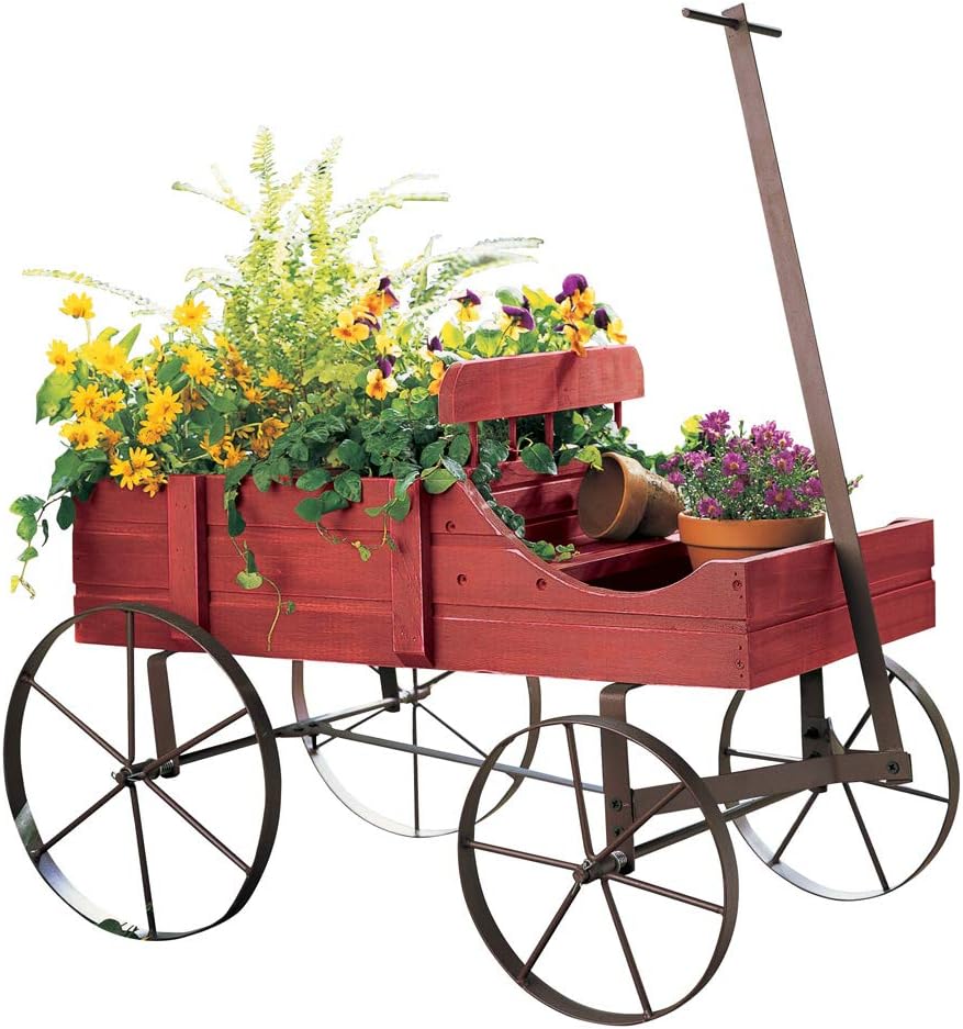 - Collections Etc Amish Wagon Decorative Indoor/Outdoor Garden Backyard Planter, Red