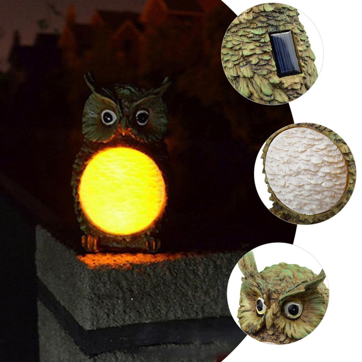 Lámpara Solar de Jardín en Resina Forma de Búho, Luz LED para Decoración de Césped y Espacios Exteriores, Fácil Instalación para Patios y Jardines