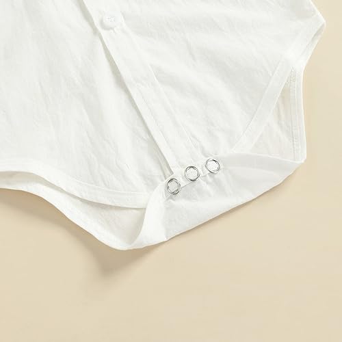 Vista 4 de Qiylii Bebé Niños Manga Corta Botones Pajarita Botones Body Camisas Tirantes Pantalones Cortos Ropa Casual Verano