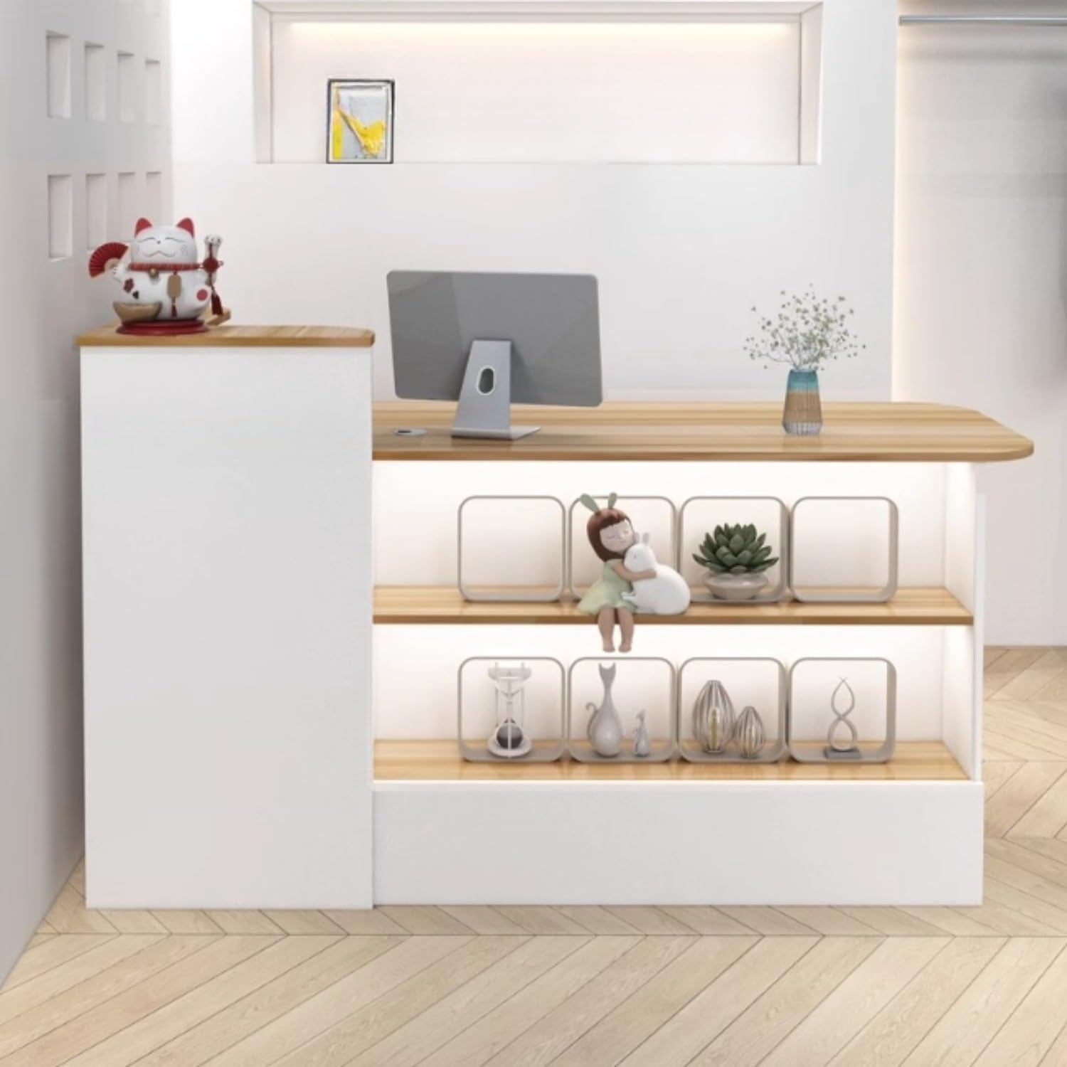 Amazon.co.jp: Pazzfre 無垢材製多用途カウンターテーブル 受付/レジ 