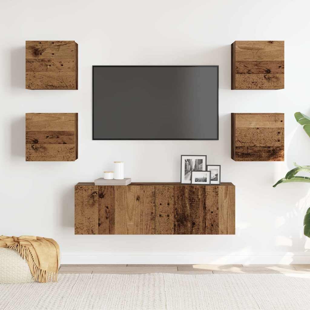 Lot de 5 meubles TV muraux aspect bois vieilli
