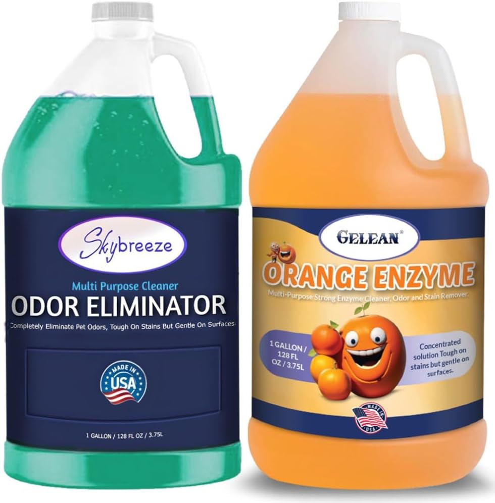 Pet Stain Odor eliminator - Super-concentrated Enzyme cleaner - Sky breeze - Extra Strong Odor and stain remover - Best Remover for Cat and Dog Pee All Purpose Cleaner and Deodorizer 2 gallon