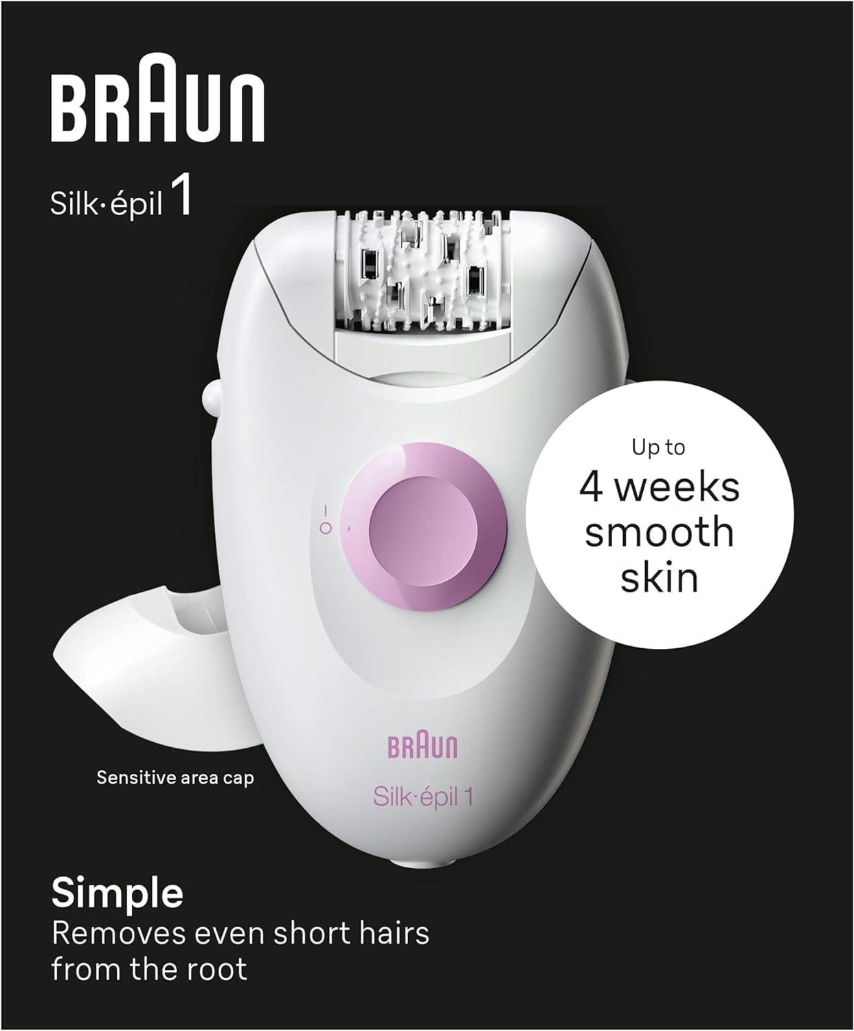 Braun Silk•épil 1 1-010, Depiladora con Cable para La Eliminación del Vello, Semanas de Piel Suave, Blanca/Rosa