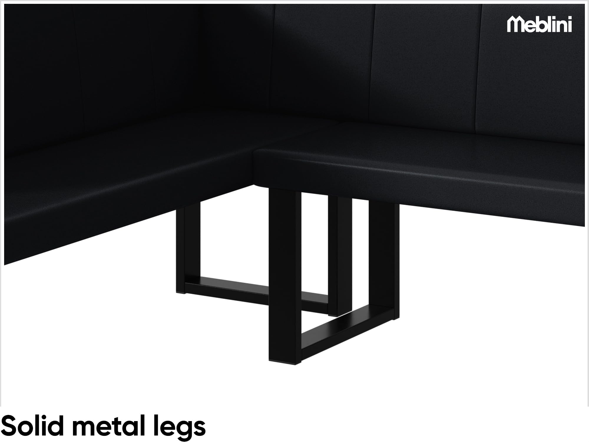 MEBLINI Eckbank für Esszimmer mit ausziehbarem Tisch - Küchenbank - Essecke - Sitzecke Küche - Peter - U-Beine 142x196x87cm Links - Schwarz Kunstleder/B Weiß Matt