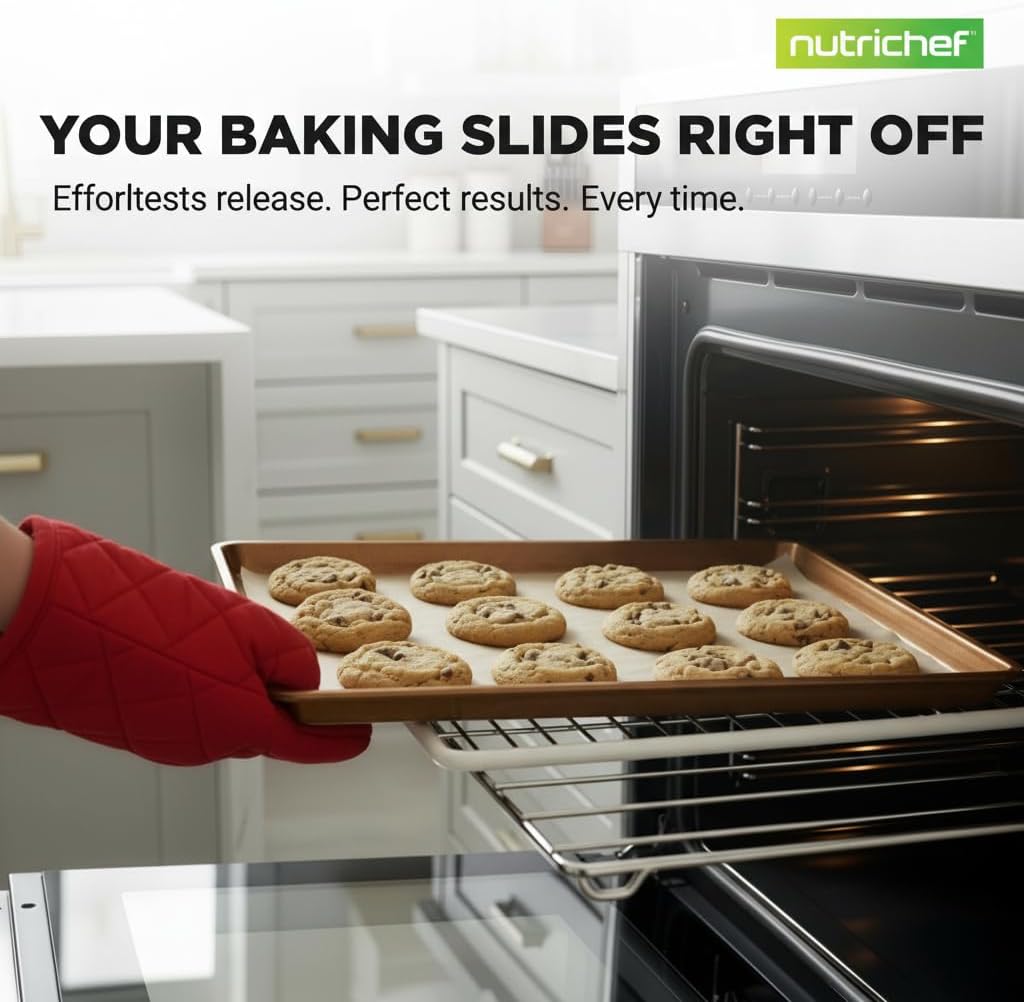 NutriChef Nonstick Extra Large Baking Sheets – 22 x 16 Inch Mega Cookie Sheet Pans for Baking & Roasting – Warp-Resistant Thick Gauge Cookie Tray Set , Oven & Dishwasher Safe – 2 Pack