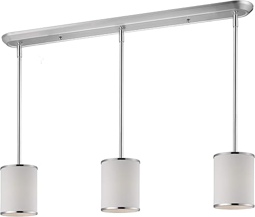 Z-Lite 1646-3Cameo Tres Isla de luzbillar, estructura de acero, acabado chapado en cromo y color blanco sombra de tela material
