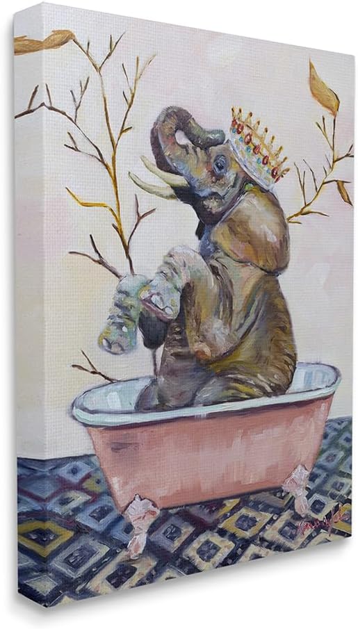 Stupell Industries Regal Safari Elephant with Pink Bath Tub