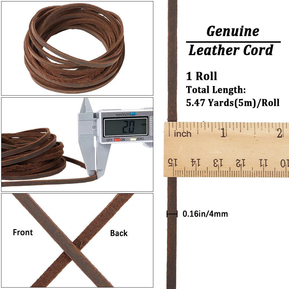 GORGECRAFT 5m x 4mm Cowhide Strings Flat Leather Cord 2mm Thick Genuine Leather Rope Braiding Thread for Bracelets Anklet Necklace Jewelry Making Keychains Boot Lace DIY Crafts - Image 2