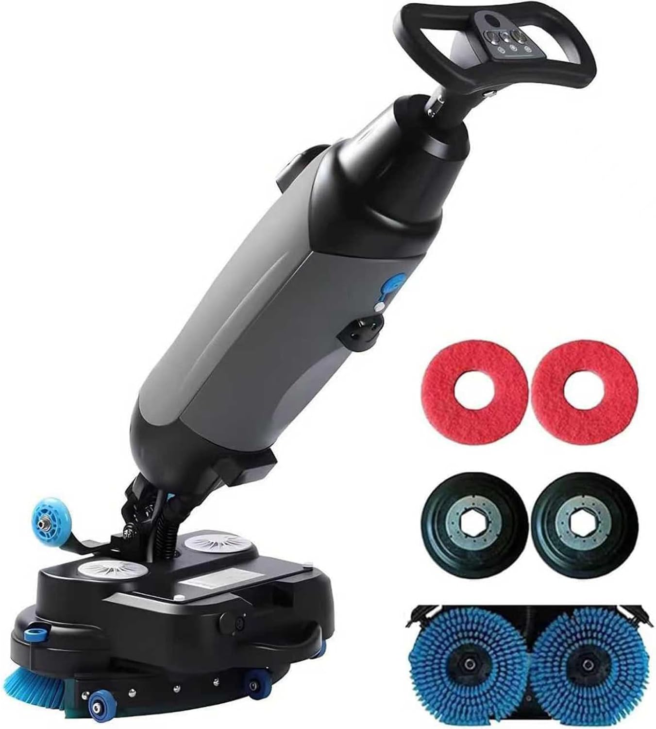 Walk-Behind Floor Scrubber and Polisher Machine, Commercial Grade, Cordless with Dual Brushes & Pads, 13000 sqft/h(1200m²/h), Rechargeable Lithium Battery - Easy Maneuver Design Gray