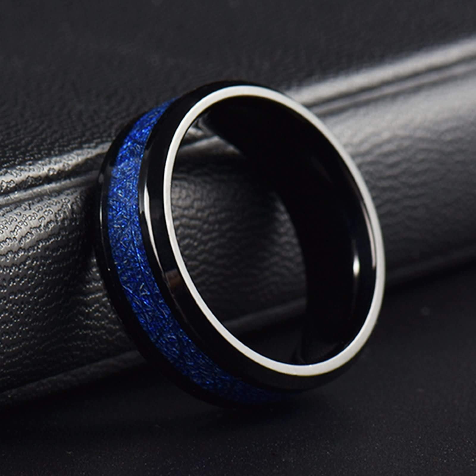 Anello Tungsteno Uomo Fede Nuziale Anello di Fidanzamento Intarsio di Meteorite Anello Uomo con Incisione 8MM Anello in Tungsteno Nero Blu Misura 12-31