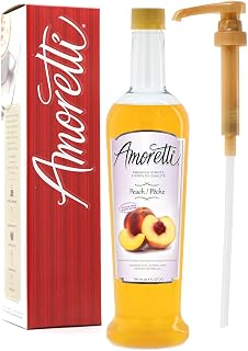 Amoretti - Sugar Free Peach Syrup, 94 Servings Per Bottle (750 ml), with Pump for Flavoring Coffees, Cocktails, and other Beverages, Gluten Free, GMO/GEO Free, Preservative Free