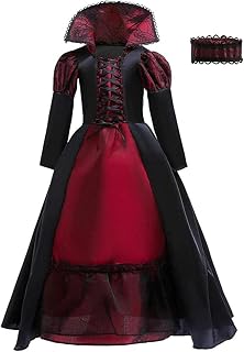 Vampire Costume for Girls | Child Royal Vampire Costume | Halloween Cosplay Costume, Kids Vampire Accessories for Shzons