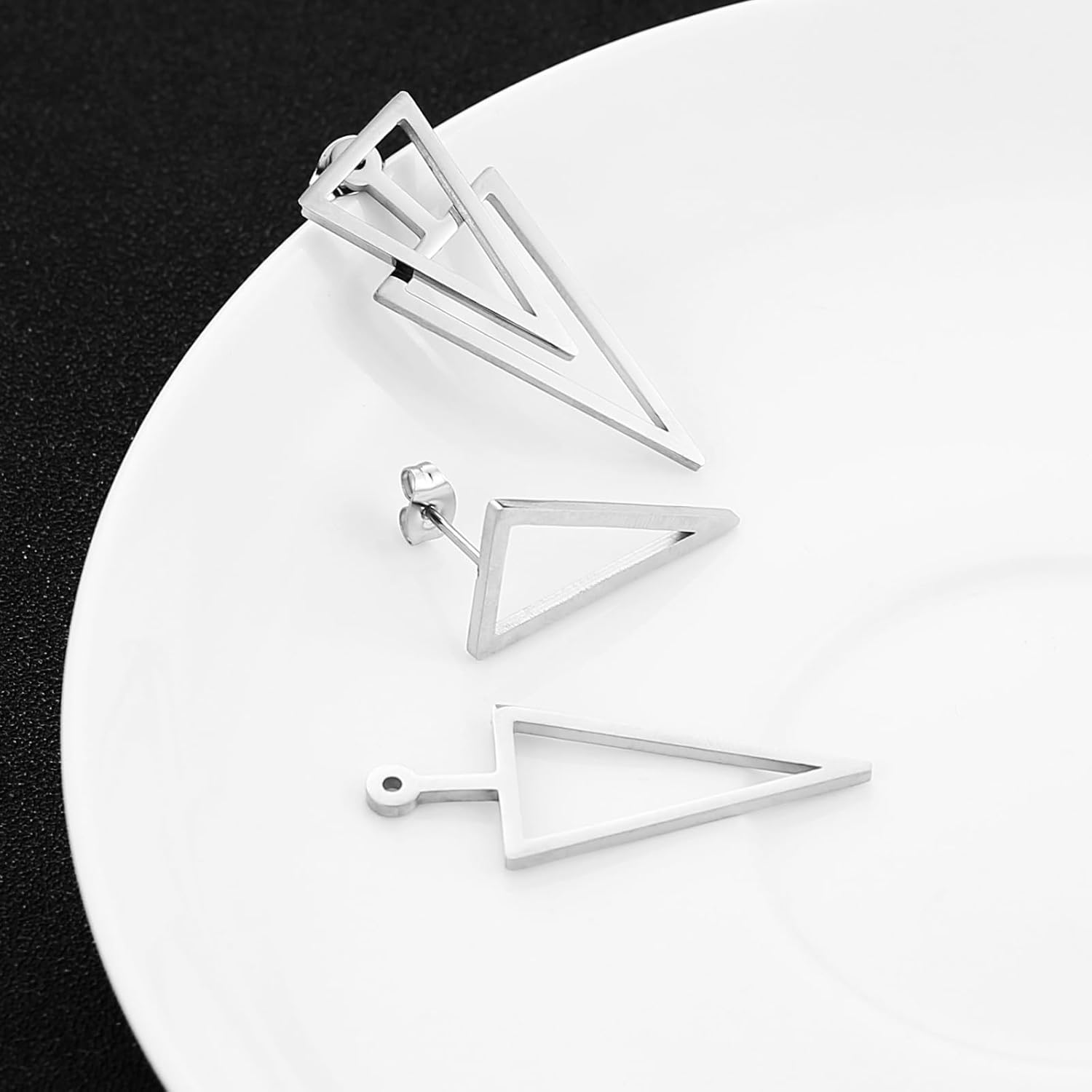 HZMAN Silver Stainless Steel Triangle Earrings for Women Hypoallergenic Stud Earrings - Image 4