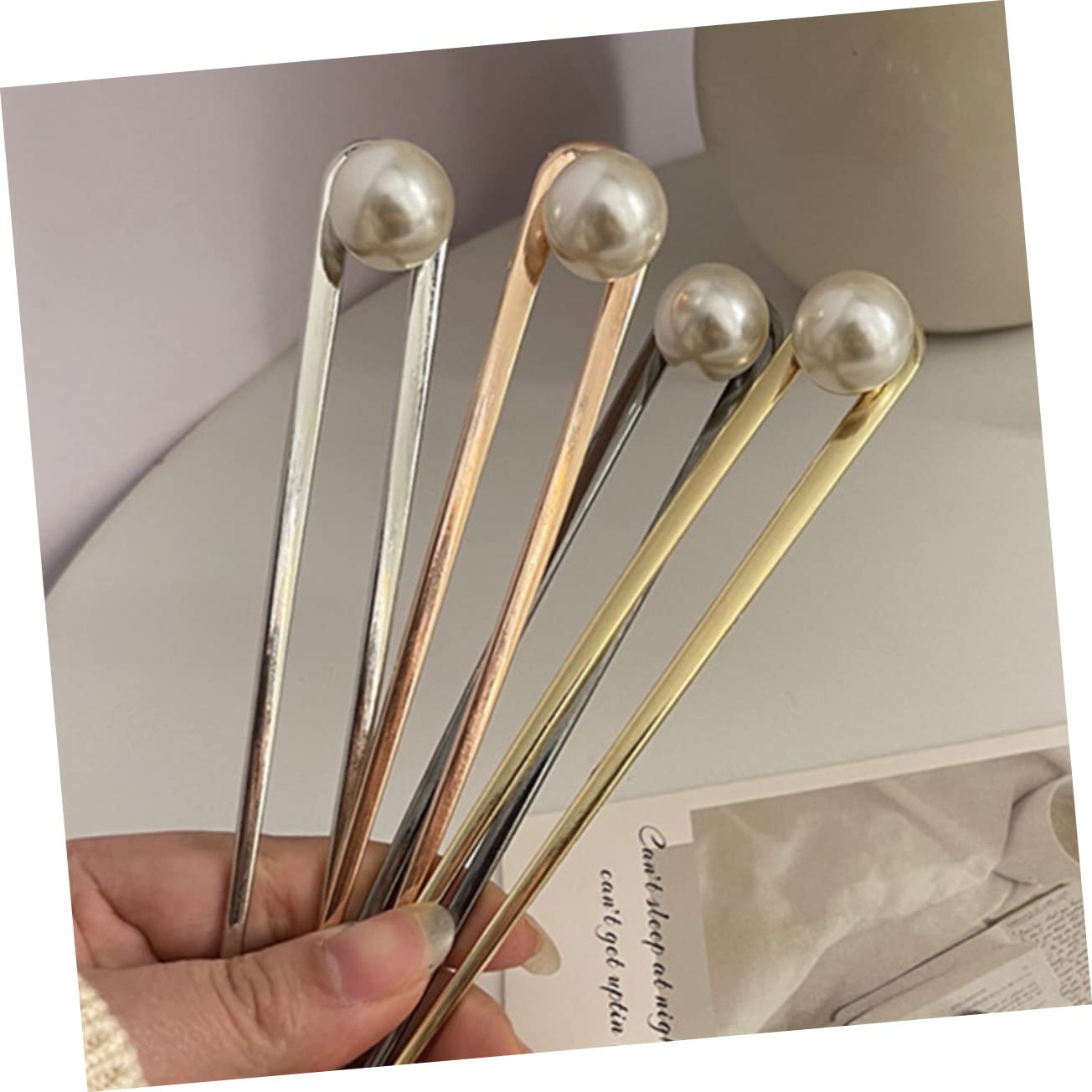 FRCOLOR 12stücke Teiliges Metall-haarforke Mit Perlen Elegante Haarnadeln Für Hochsteckfrisuren Geeignet Für Verschiedene Anlässe Stilvolle Haaraccessoires Für Frauen Roségold Und
