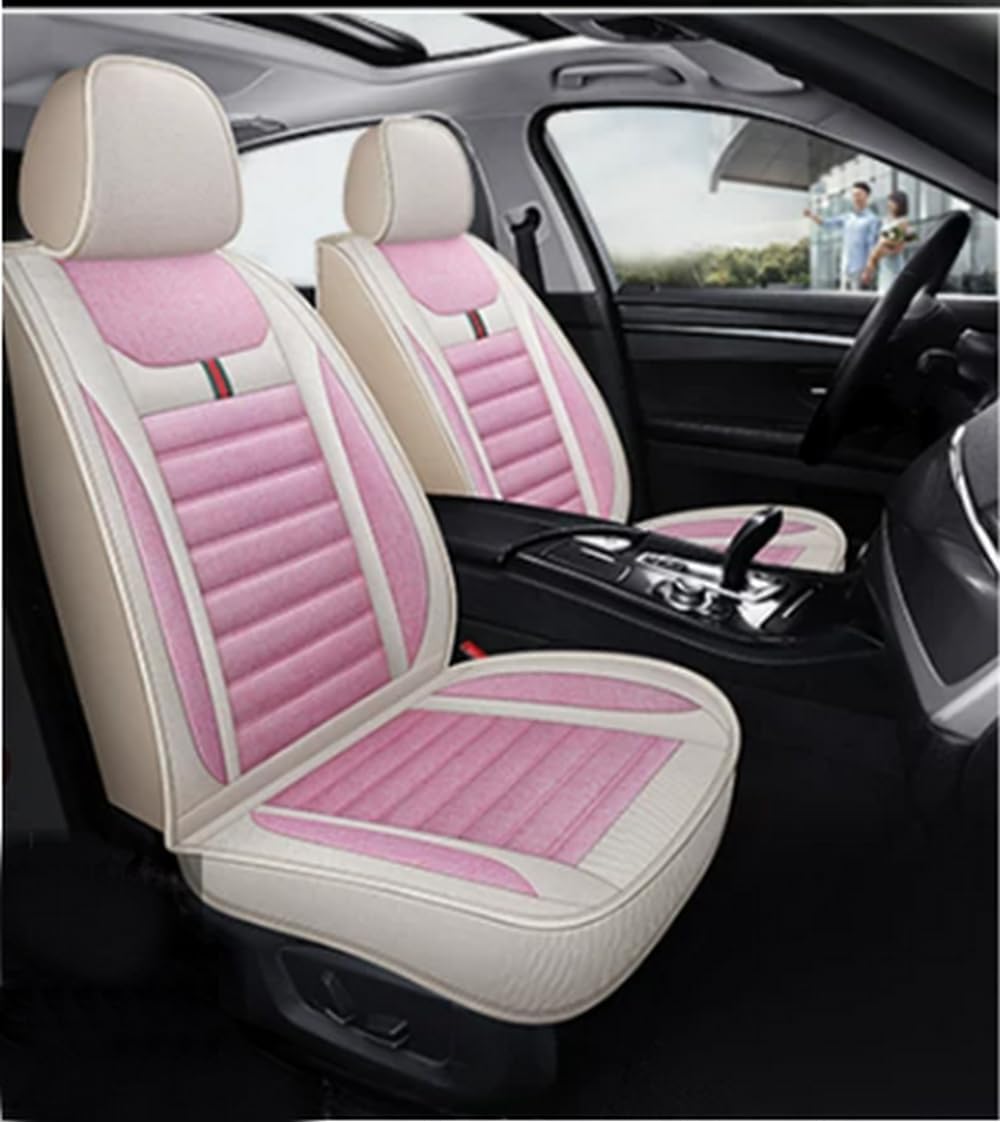 Car Seat Covers Full Set Universal Seat Covers for Cars, Waterproof Linen Auto Seat Protectors Custom with Head Pillow, Car Interiors Fit for Most Sedans SUV Pick-up Truck (Pink & Beige)