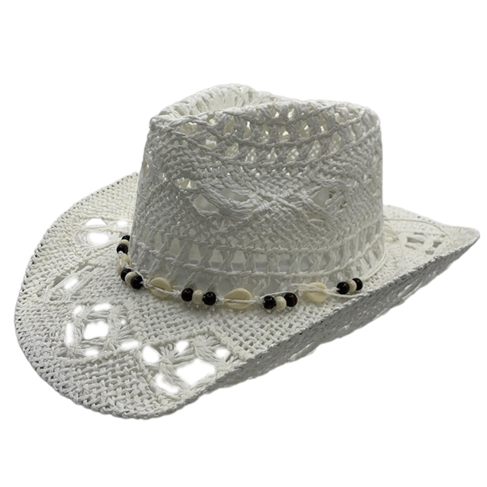 Obotsnoi Fashionable Wide Brims Straw Hat with Seashells Decors for Adult Unisex Music Festival and Vacation Head Accessories Women Fashion Hat