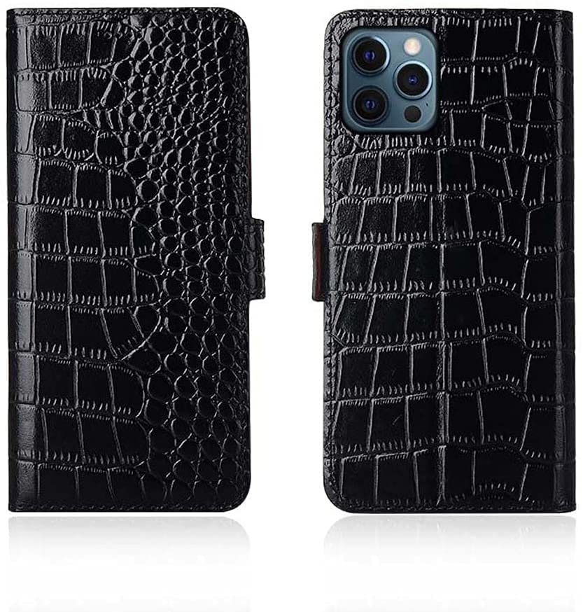 Étui en cuir iPhone 12 Pro Max crocodile noir premium chic
