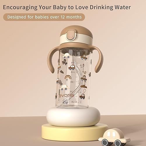 Miniatura 7 de Evorie Tritan Spill Proof Toddler Straw Sippy Cup, 10 oz for Baby and Toddlers 1-3 Years Old, No Spill Straw Water Bottle with Removable Handles,