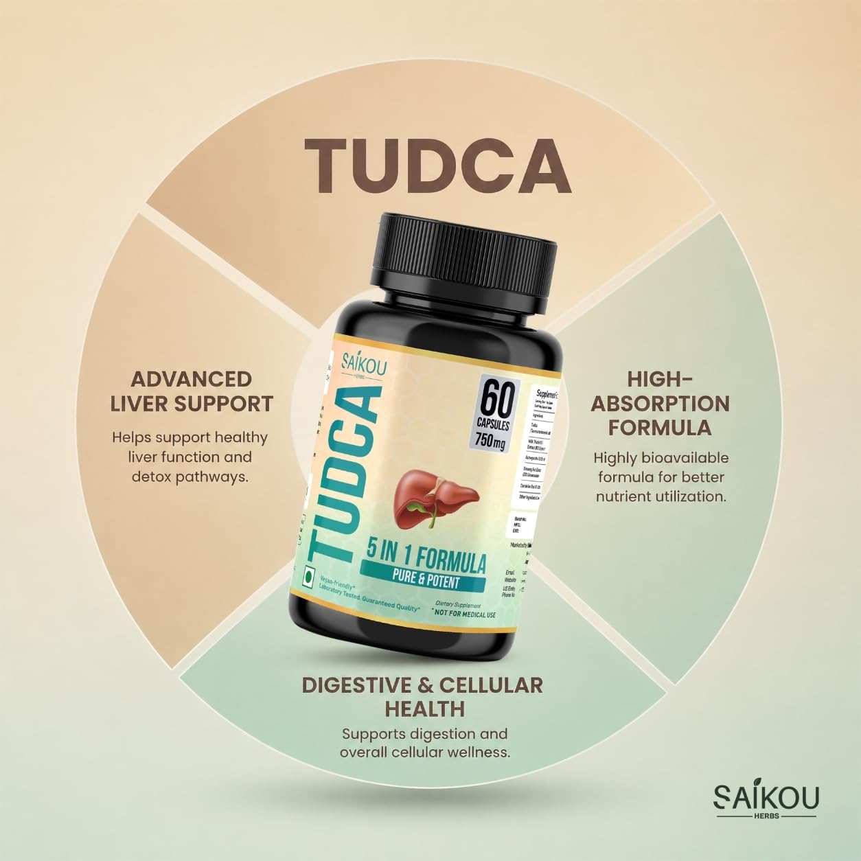 TUDCA (Tauroursodeoxycholic Acid) 750mg - 5 in 1 with Milk Thistle, Ashwagandha, Dandelion and Ginseng - 60 Servings — Amazon image 9