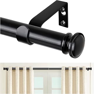 TONIAL Curtain Rod 32 to 58 Inch(2.6-4.8ft), Telescoping Splicing 3/4 Drapery Rods for Windows 20 to 53 Inch(1.7-4.4ft), Decorative Single Rod with Small Cap Finial, Black