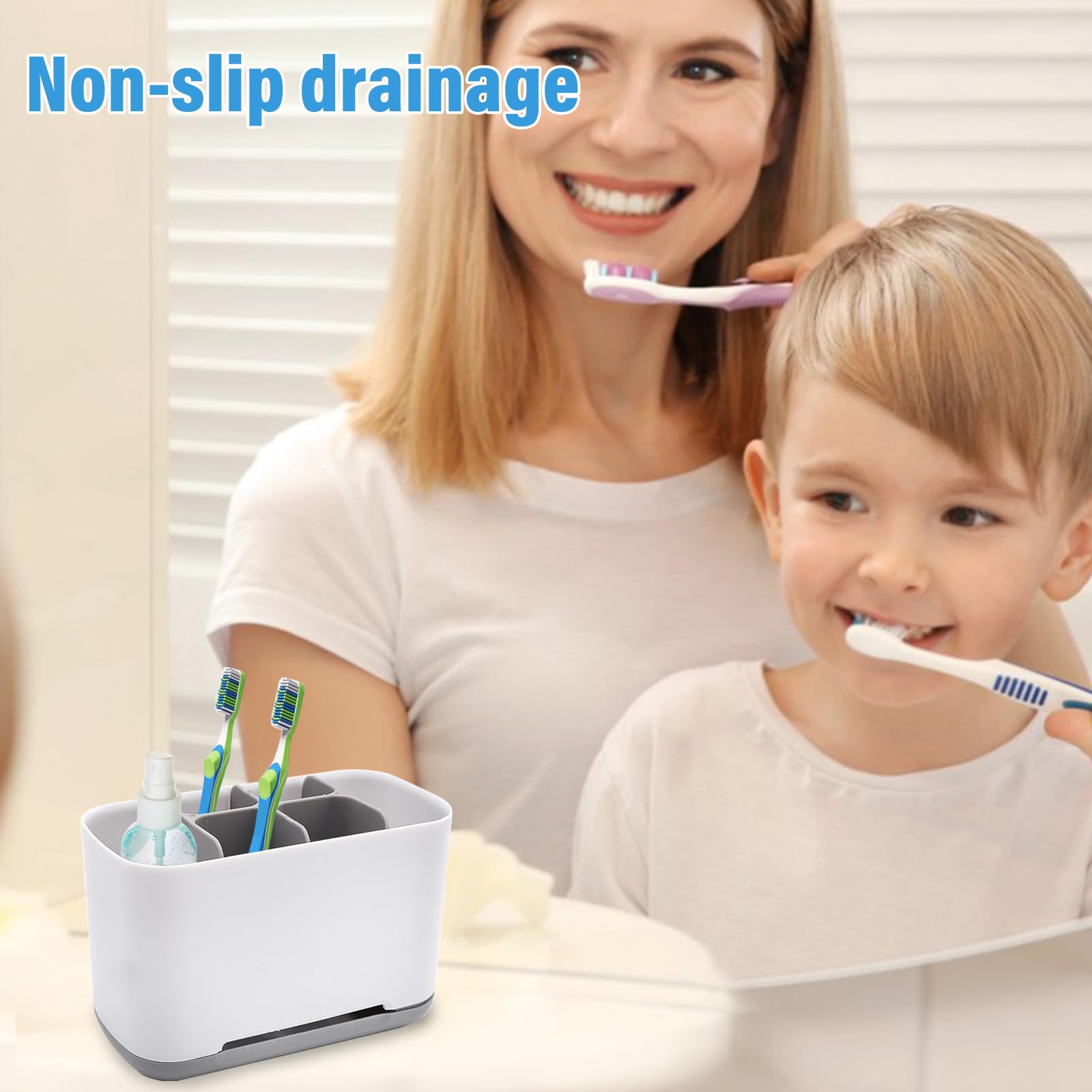 Portaspazzolino Da Bagno 6 Scomparti Con Foro Di Scarico - Porta Spazzolini E Dentifricio Salvaspazio Con Fondo Antiscivolo