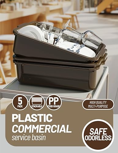 Miniatura 6 de Paquete de 5 cajas de autobús comerciales, caja de almacenamiento de plástico blanco con asaslavabo (8 litros)