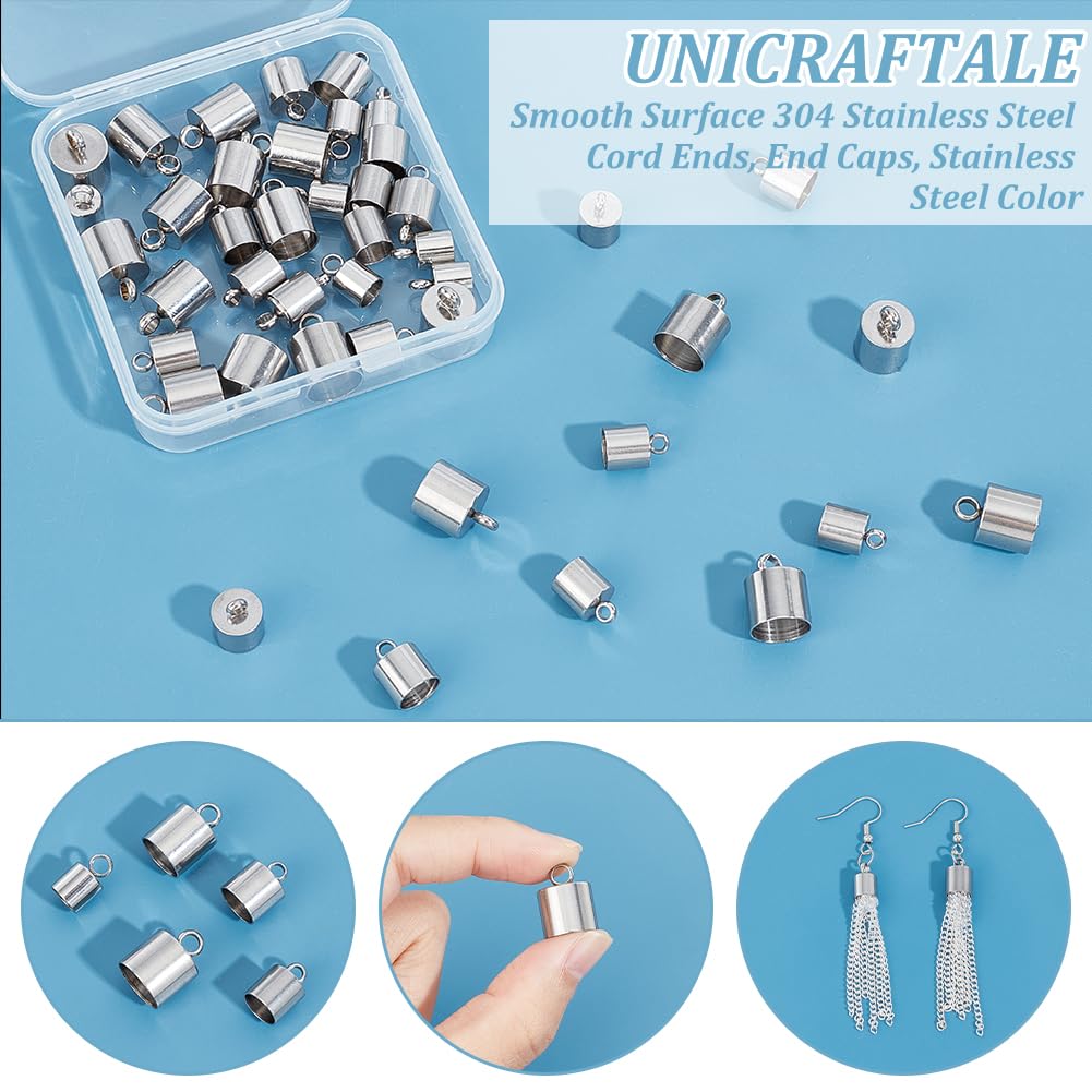 UNICRAFTALE 50 pz estremità del Cavo in Acciaio Inossidabile, per estremità dei Cavi di Fissaggio da 6/7/8/9/10 mm, 5 Taglie Superficie del Cavoa Superficie Liscia Terminali