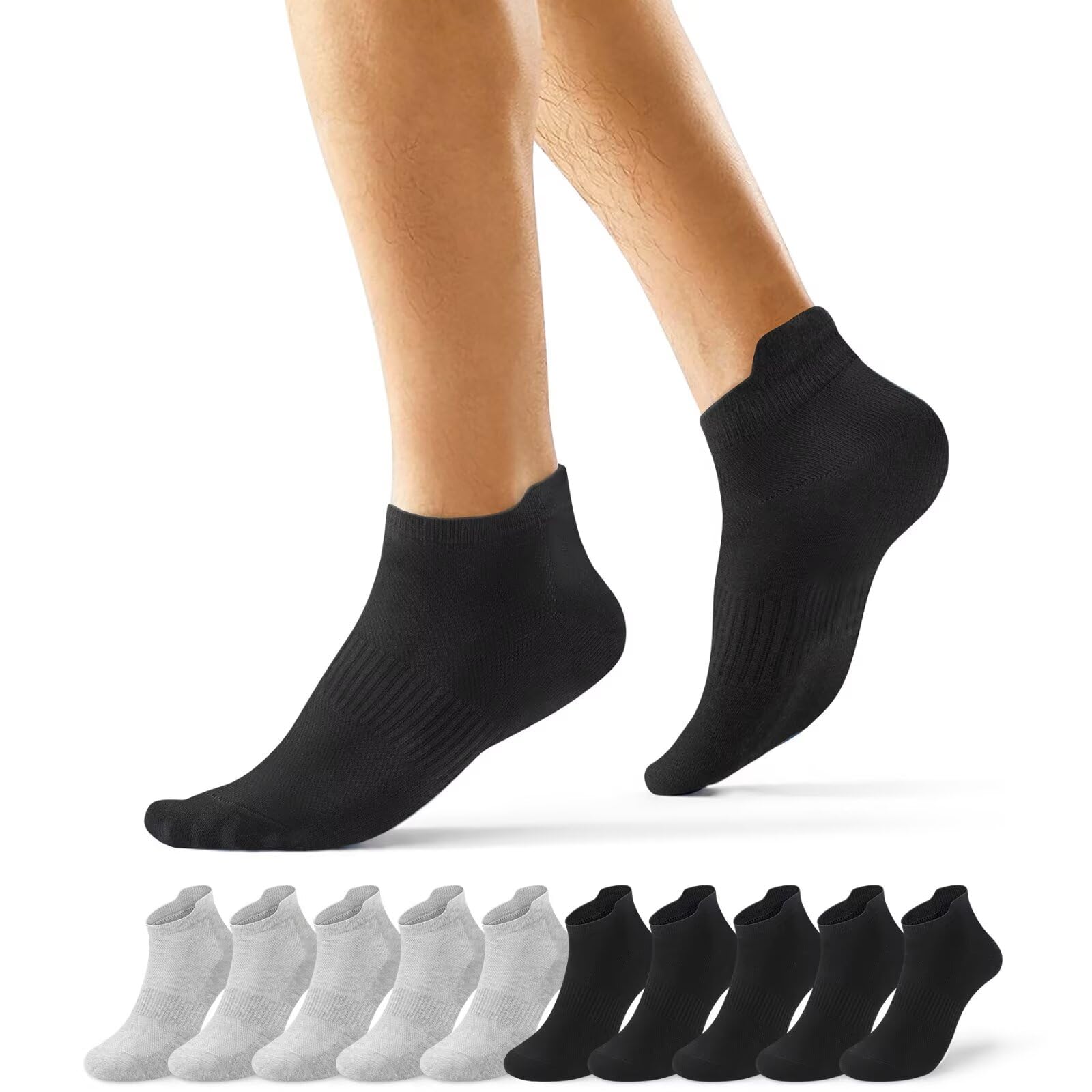 EKSHER 10 Paar Sneaker Socken Herren und Damen Baumwolle Kurze Laufsocken | Atmungsaktive Halbsocken und Low Socks mit Fersenlasche und Fußgewölbestütze; Anti Schweiß Socken für Sport und Alltag