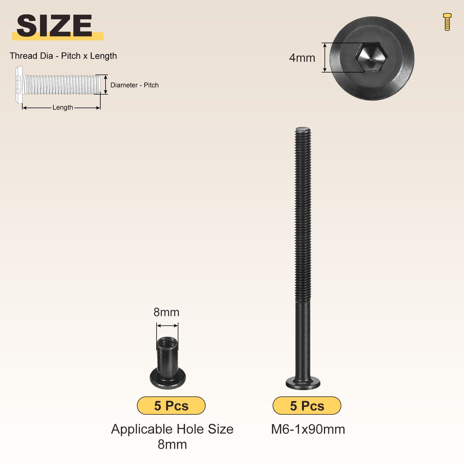 METALLIXITY Furniture Crib Screws Replacement Set(M6-1x90mm) 10Pcs, Connector Bolts M6 Screw Barrel Nuts Binding Screws - Image 2