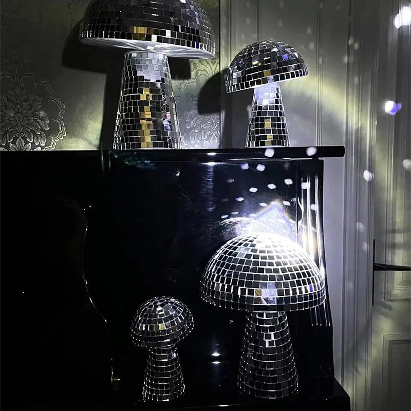 Disco Ball Decoration Mirror Reflective Mushroom Shape Ball Wedding Party Room Table Bar Stage Ornaments DJ Lighting Reflections (Silver, 4