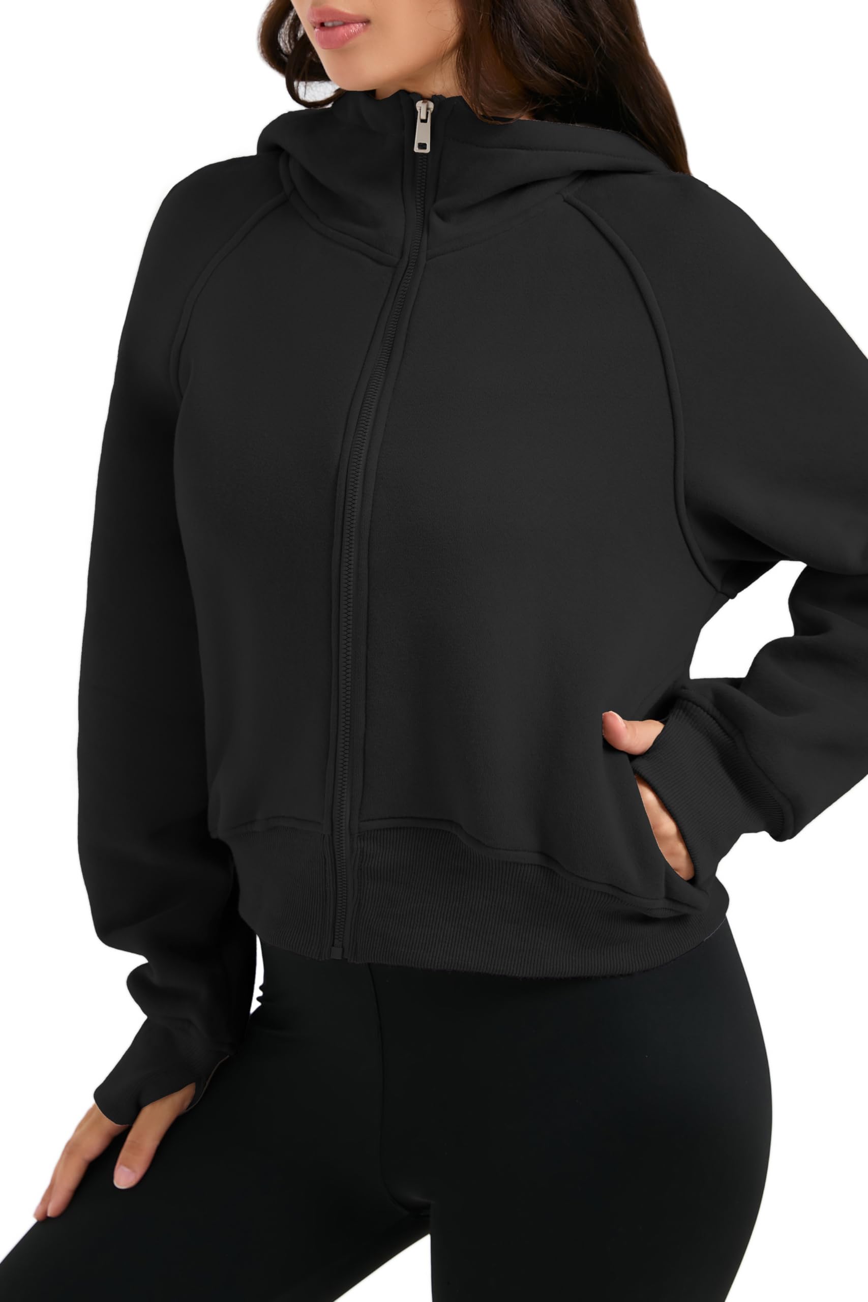 Timuspo Damen Cropped Hoodie Kurz Sweatjacke mit Kapuze Zip Up Kapuzenjacke Fleece-Innenfutter Kapuzenpullover Reißverschluss Herbst Winter Sweatshirt Jacke