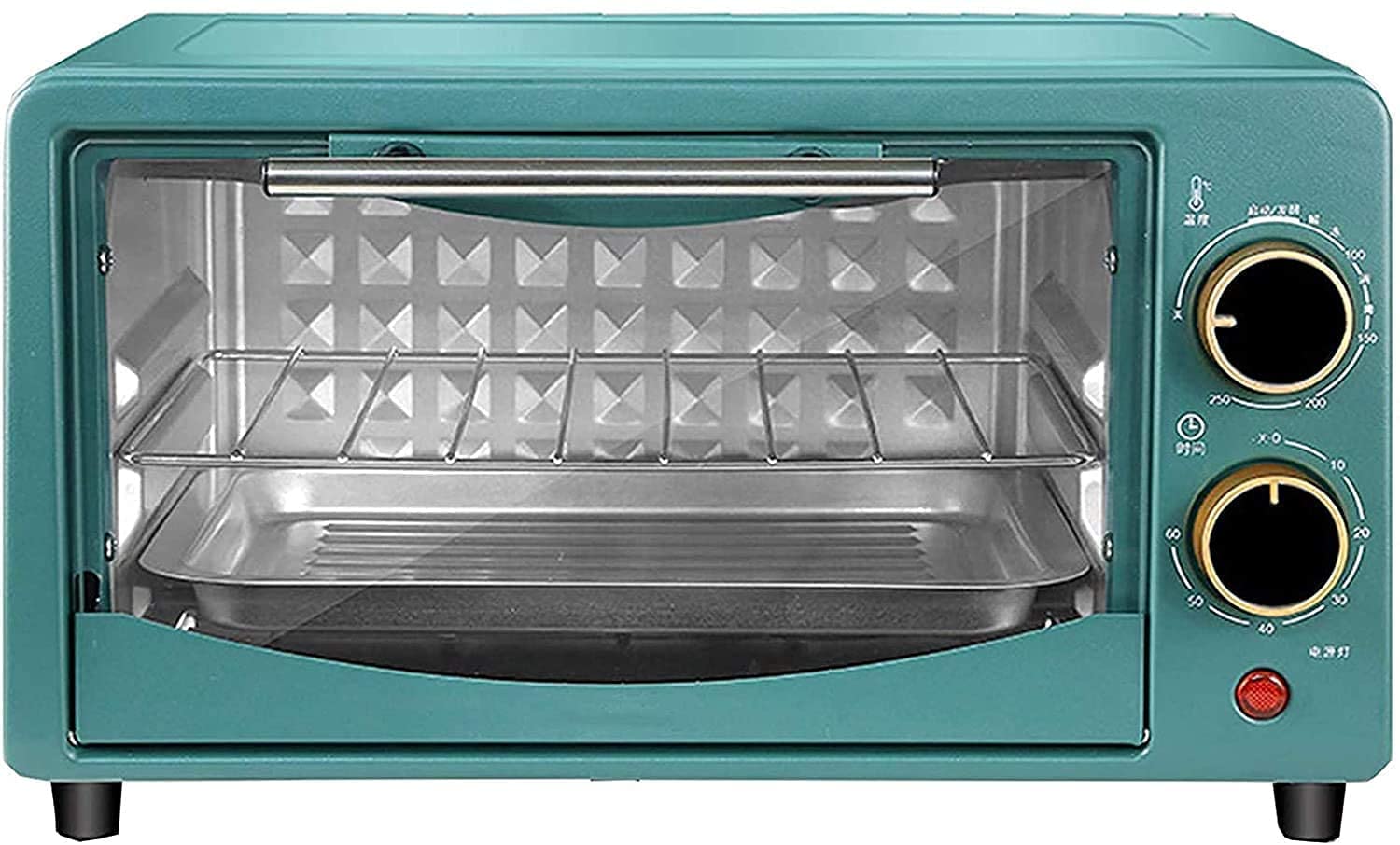 Mini Horno, Horno eléctrico de 12 l, máquina de Hornear doméstica de Escritorio pequeña Multifuncional, Horno de encimera con Puertas de Vidrio para Cocina casera,