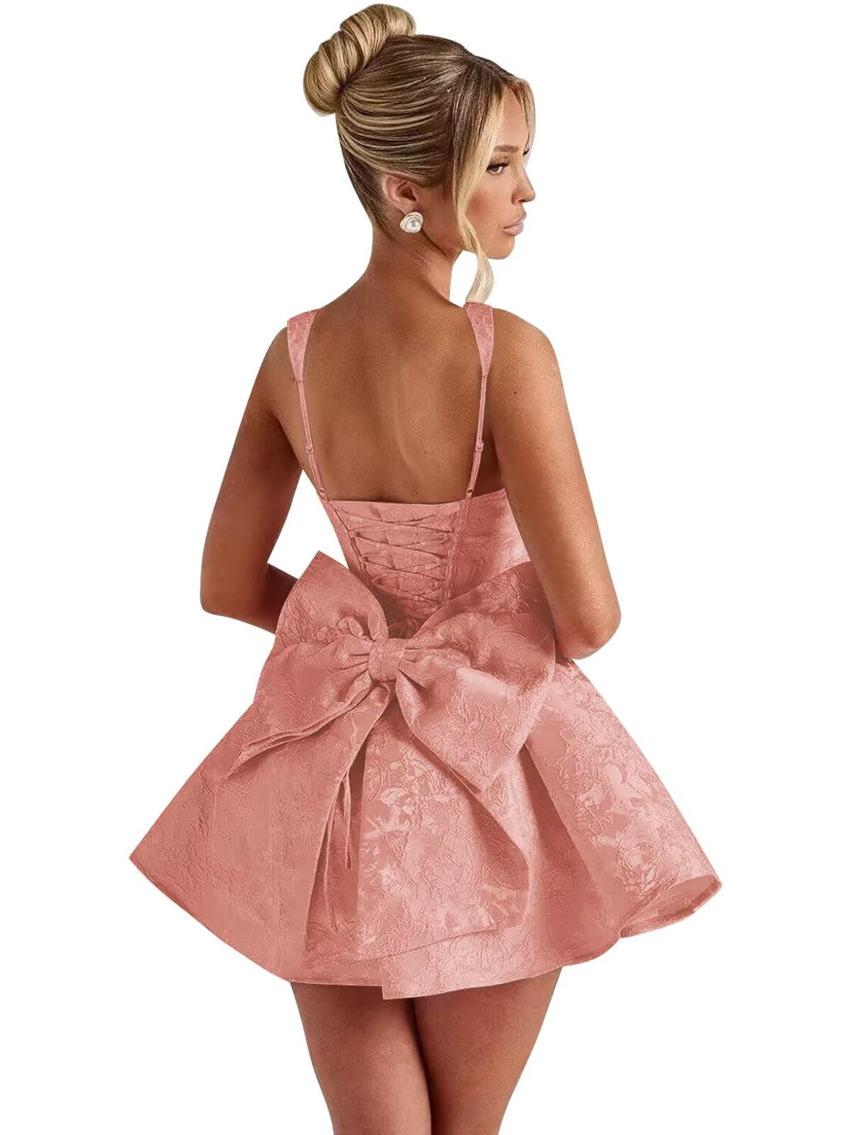 Eightale Satin Jacquard Homecoming Dress with Bow Short A-Line Mini Prom Cocktail Party Gown
