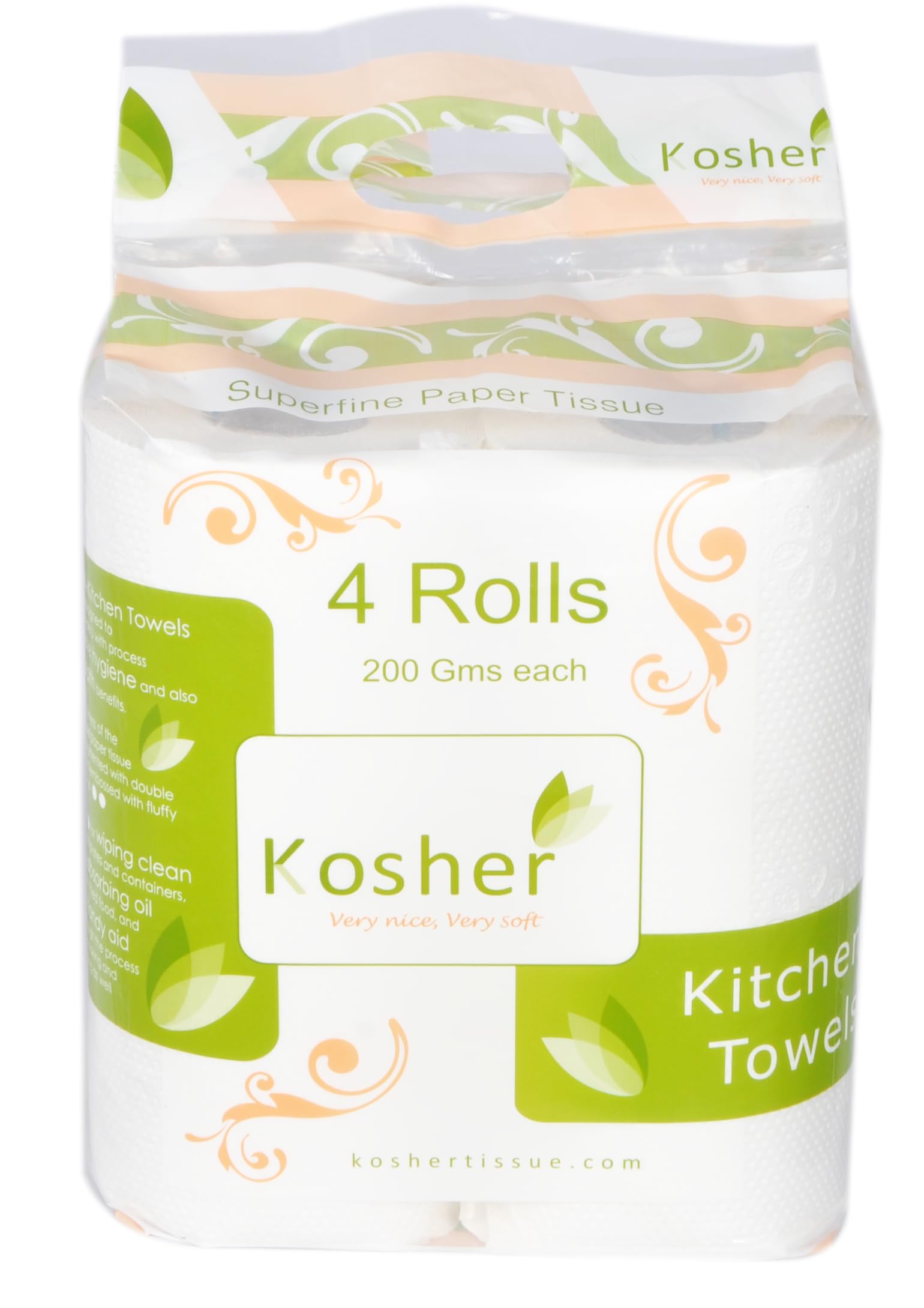 Kosher Kitchen Tissue/Towel Roll | 4 in 1 Pack | Soft & Absorbent 2-Ply Paper Towels | High Wet Strength | Flower Embossed | 95 pulls each roll (Pack of 4)-image-36