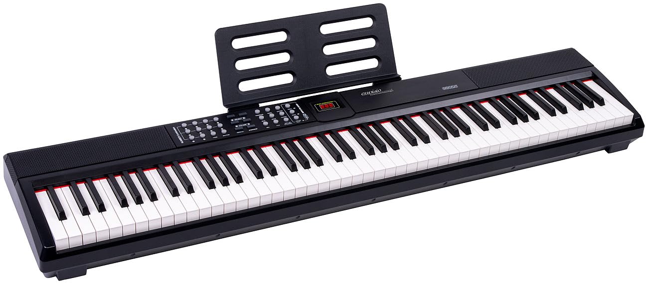 auvisio Klavier: E-Piano mit 88 Hammermechanik-Tasten + Ständer (MIDI Keyboard, MIDI Keyboard 88, Stativ)