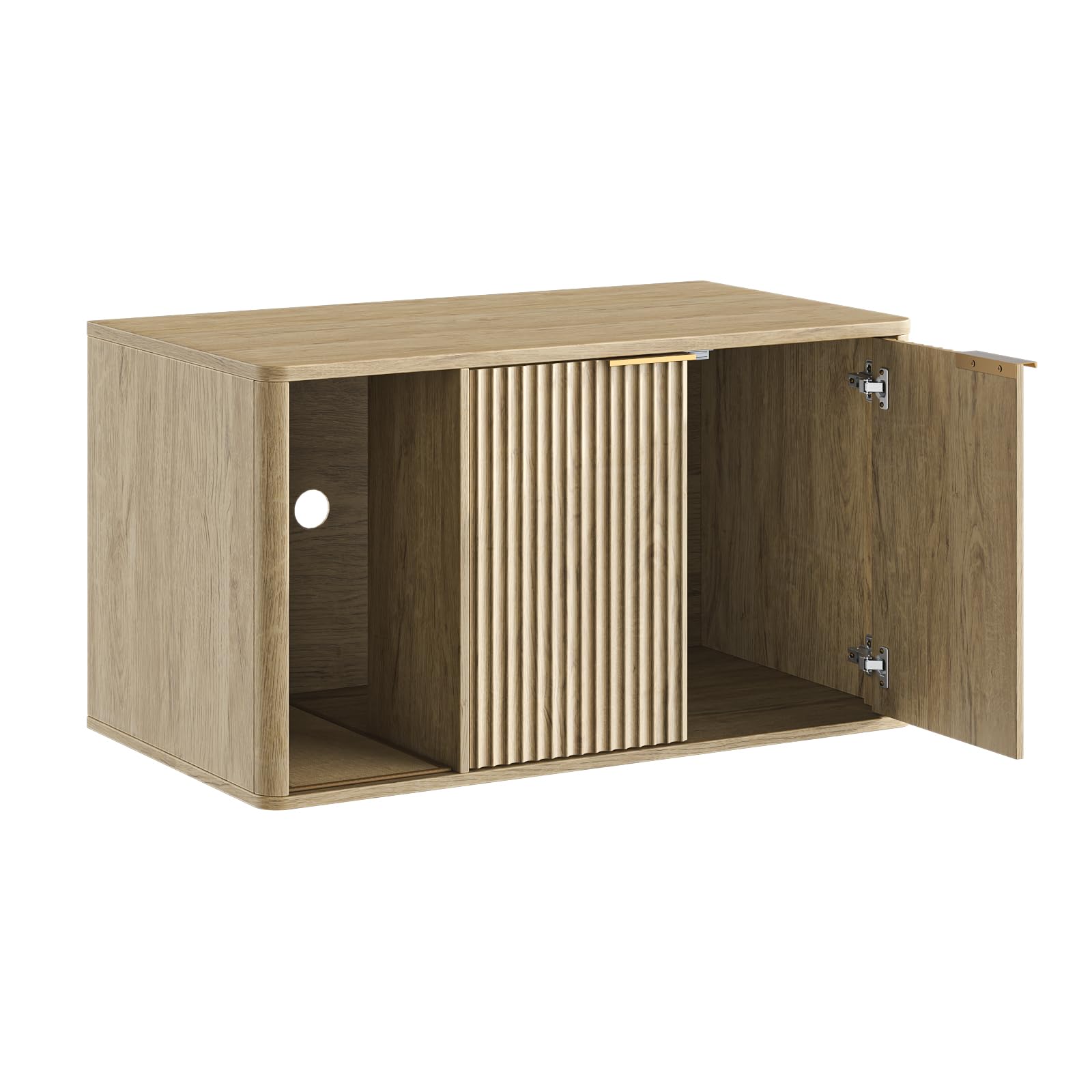 90 cm breiter Katzentoilettenschrank, versteckt und multifunktional als Katzenklo & Beistelltisch, moderner Boho-Stil in Naturholzoptik, ideal für Wohnzimmer, Diele und Schlafzimmer, natürlich