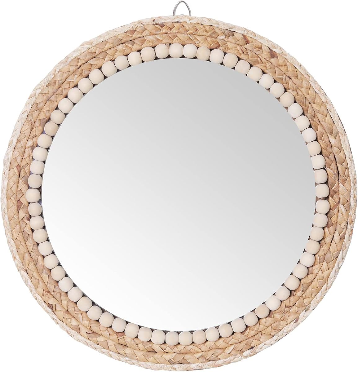 15 Inch Boho Round Hanging Wall Mirror Decorative Rattan Circle Mirrors for Farmhouse, Living Room, Bedroom