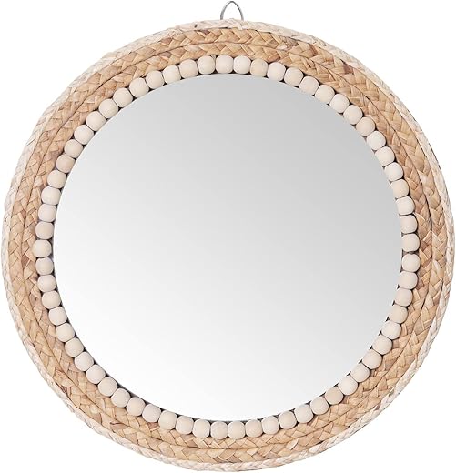 SWTHONY 15 Inch Boho Round Hanging Wall Mirror Decorative Rattan Circle Mirrors for Farmhouse, Living Room, Bedroom